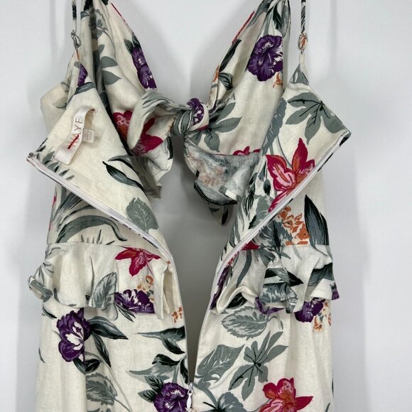 WAYF Dress Mahari Beige Floral Print Cut Out Ruffle Midi Sleeveless - Picture 10 of 12